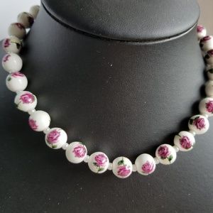 Rose Necklace w/ pearls & Sterling Silver clasp